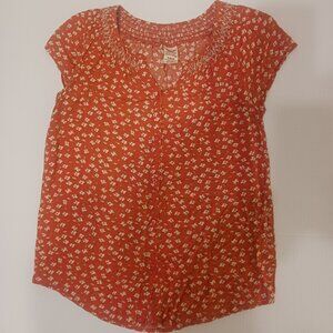 Faded Glory Tank Orange/White Floral Lightweight Button Down Tank top Sz Small.